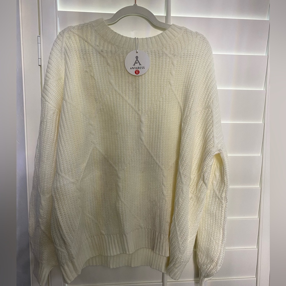ANRABESS Cream Cable Knit Sweater